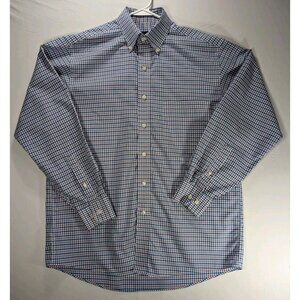 Jos A Bank Men's Traveler Blue & Pink Check Cotton Long Sleeve Shirt Medium
